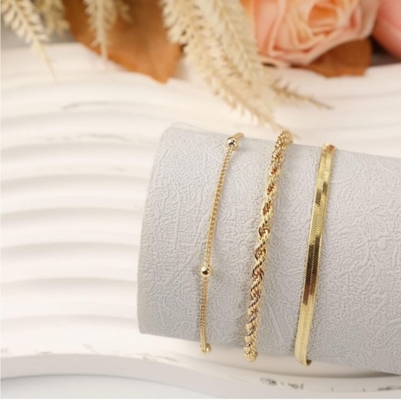 GOLD 14k Gold Bracelet 3pc Snake & Beaded Bracelet Set - Picture 3 of 3